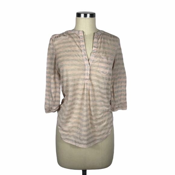 CREMIEUX Pink Silver Striped Henley Top XS Chic - Picture 1 of 6